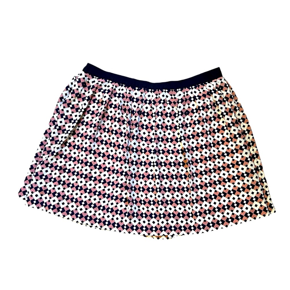 J. Crew Women's Navy, Pink, Cream Diamond Print Pleated Skirt 100% Silk Size 12